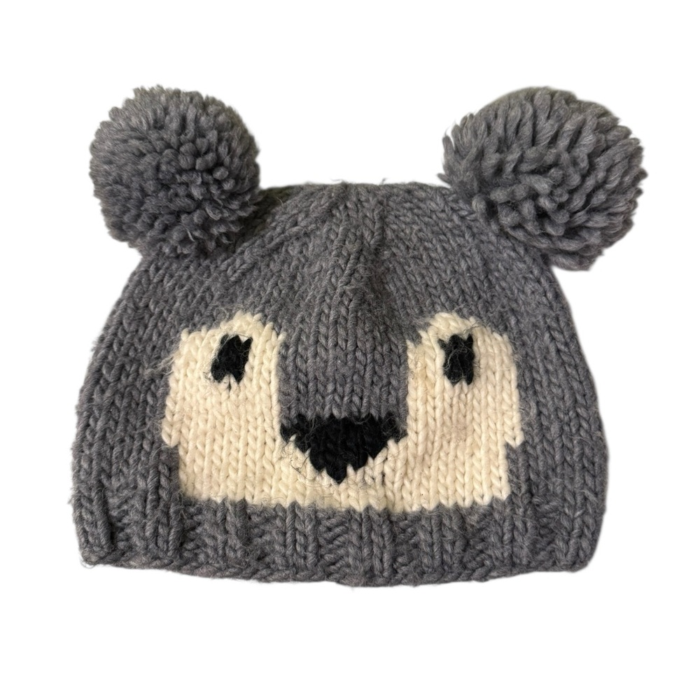 Adult‎ Gray Knit Bear Pom-Pom Beanie.